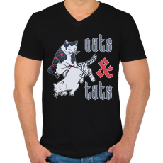 PRINTFASHION Cats & tats - Férfi V-nyakú póló - Fekete