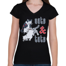 PRINTFASHION Cats & tats - Női V-nyakú póló - Fekete női póló