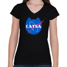 PRINTFASHION CATSA - Női V-nyakú póló - Fekete női póló