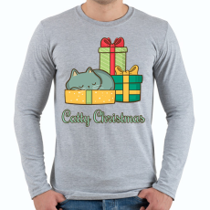 PRINTFASHION Catty Christmas - Férfi hosszú ujjú póló - Sport szürke
