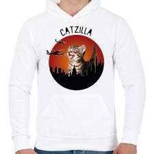PRINTFASHION Catzilla - Férfi kapucnis pulóver - Fehér férfi pulóver, kardigán