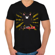 PRINTFASHION CATZILLA - Férfi V-nyakú póló - Fekete férfi póló