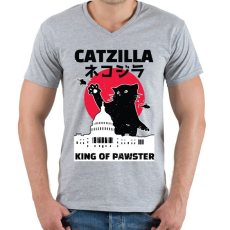 PRINTFASHION Catzilla - Férfi V-nyakú póló - Sport szürke