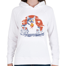 PRINTFASHION Catzilla - Női kapucnis pulóver - Fehér női pulóver, kardigán