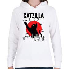 PRINTFASHION Catzilla - Női kapucnis pulóver - Fehér női pulóver, kardigán