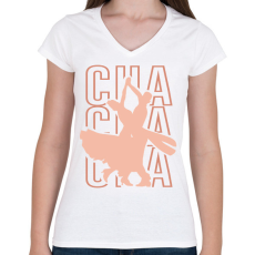 PRINTFASHION Cha cha cha - Női V-nyakú póló - Fehér