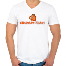 PRINTFASHION Chainsaw Heart  - Férfi V-nyakú póló - Fehér