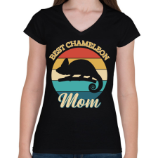 PRINTFASHION Chameleon Mom - Női V-nyakú póló - Fekete női póló