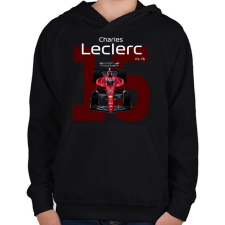 PRINTFASHION Charles Leclerc 16 autóversenyző - fehér felirat - Gyerek kapucnis pulóver - Fekete gyerek pulóver, kardigán
