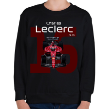 PRINTFASHION Charles Leclerc 16 autóversenyző - fehér felirat - Gyerek pulóver - Fekete gyerek pulóver, kardigán