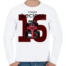 PRINTFASHION Charles Leclerc 16 autóversenyző - fekete felirat - Férfi pulóver - Fehér férfi pulóver, kardigán