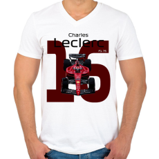 PRINTFASHION Charles Leclerc 16 autóversenyző - fekete felirat - Férfi V-nyakú póló - Fehér