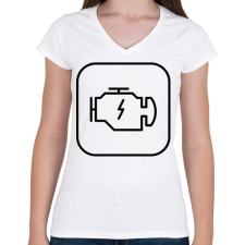 PRINTFASHION Check Engine - Női V-nyakú póló - Fehér női póló