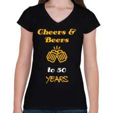 PRINTFASHION CHEERS AND BEERS 50 YEARS - Női V-nyakú póló - Fekete