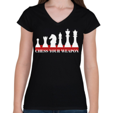 PRINTFASHION Chess your weapon - Női V-nyakú póló - Fekete női póló