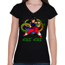 PRINTFASHION CHI CHI - Női V-nyakú póló - Fekete