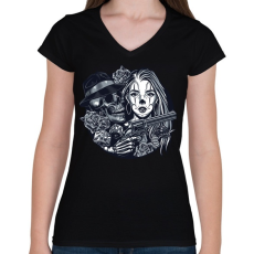 PRINTFASHION Chicano tetoválás - Női V-nyakú póló - Fekete