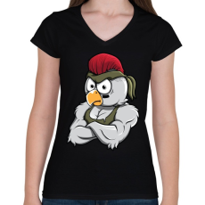 PRINTFASHION Chicken Rambo - Női V-nyakú póló - Fekete
