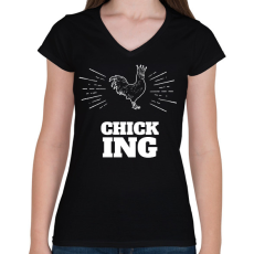 PRINTFASHION CHICKING - Női V-nyakú póló - Fekete