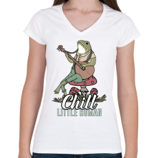 PRINTFASHION Chill frog - Női V-nyakú póló - Fehér