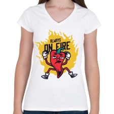 PRINTFASHION Chilli paprika - Always on fire - Női V-nyakú póló - Fehér női póló