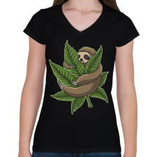 PRINTFASHION Chilling Sloth - Női V-nyakú póló - Fekete női póló