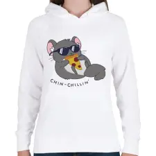 PRINTFASHION Chin-chillin' - Női kapucnis pulóver - Fehér női pulóver, kardigán