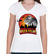 PRINTFASHION Chinzilla - Női V-nyakú póló - Fehér