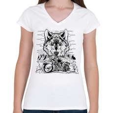 PRINTFASHION Chopper és farkas born to be wild - Női V-nyakú póló - Fehér