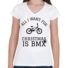 PRINTFASHION CHRISTMAS BMX - Női V-nyakú póló - Fehér