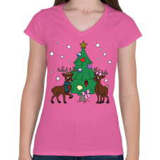 PRINTFASHION Christmas - Női V-nyakú póló - Rózsaszín női póló
