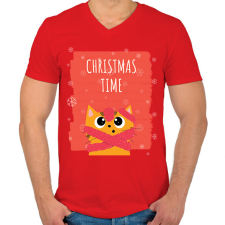 PRINTFASHION CHRISTMAS TIME - Férfi V-nyakú póló - Piros férfi póló