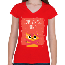 PRINTFASHION CHRISTMAS TIME - Női V-nyakú póló - Piros női póló