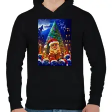 PRINTFASHION Christmasuj - Férfi kapucnis pulóver - Fekete férfi pulóver, kardigán