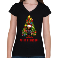 PRINTFASHION chucky christmas - Női V-nyakú póló - Fekete női póló