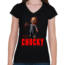 PRINTFASHION CHUCKY - Női V-nyakú póló - Fekete női póló