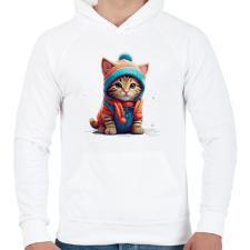 PRINTFASHION Cica a hóban - Férfi kapucnis pulóver - Fehér férfi pulóver, kardigán