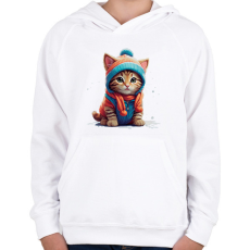 PRINTFASHION Cica a hóban - Gyerek kapucnis pulóver - Fehér