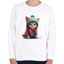 PRINTFASHION Cica a hóban - Gyerek pulóver - Fehér gyerek pulóver, kardigán