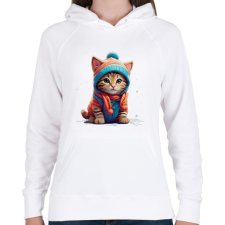 PRINTFASHION Cica a hóban - Női kapucnis pulóver - Fehér női pulóver, kardigán