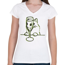 PRINTFASHION Cica alkohol problémákkal  - Női V-nyakú póló - Fehér női póló