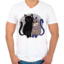 PRINTFASHION Cica barátok - Férfi V-nyakú póló - Fehér férfi póló