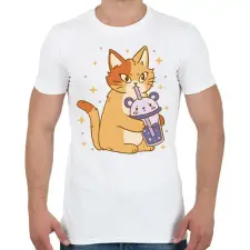 PRINTFASHION Cica bubble teával - Férfi póló - Fehér férfi póló