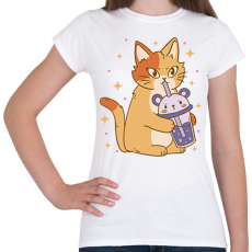 PRINTFASHION Cica bubble teával - Női póló - Fehér