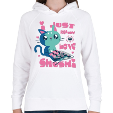 PRINTFASHION Cica - Csak igazán szeretem a shushit - Női kapucnis pulóver - Fehér