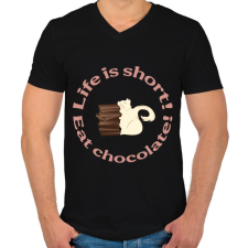 PRINTFASHION cica és csoki - Férfi V-nyakú póló - Fekete férfi póló