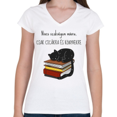 PRINTFASHION Cica és Könyv - Női V-nyakú póló - Fehér