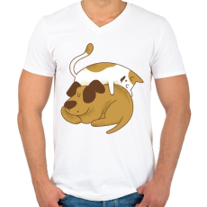 PRINTFASHION Cica és kutya barátság - Férfi V-nyakú póló - Fehér