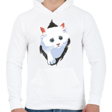 PRINTFASHION Cica - Férfi kapucnis pulóver - Fehér férfi pulóver, kardigán