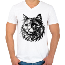 PRINTFASHION Cica - Férfi V-nyakú póló - Fehér férfi póló